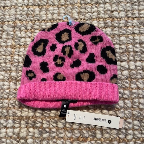 Aqua Pink and Black Leopard Knit Beanie - Picture 2 of 5